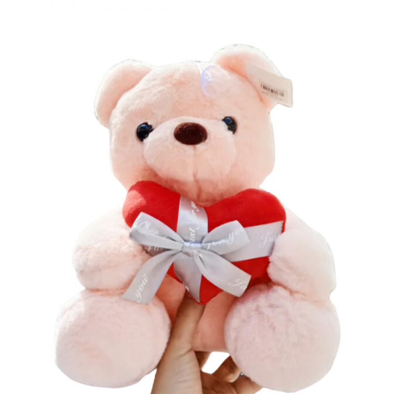 Плюшено мече със сърце в панделка, розово, 30 см 