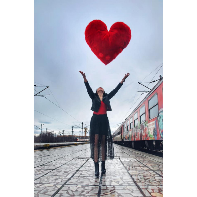 Плюшено сърце, червено, 100 см