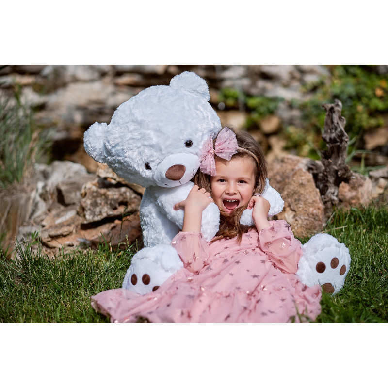 Плюшено мече гигант с кафява панделка, екрю, 100 см