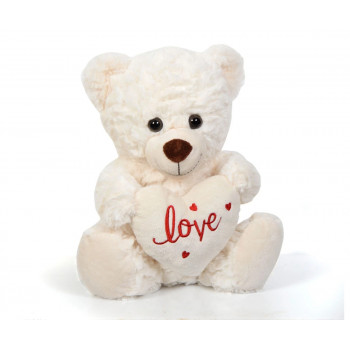 Плюшена играчка Мече със сърце, бежово, 25 см