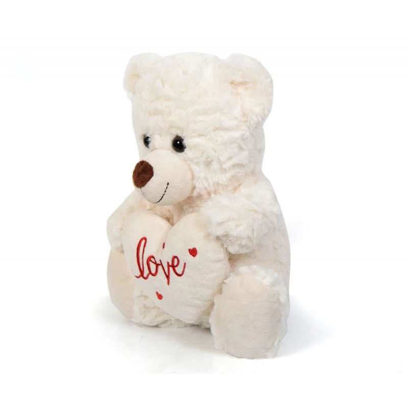 Плюшена играчка Мече със сърце, бежово, 25 см