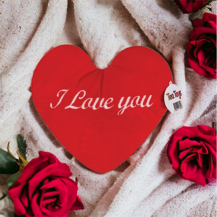 Плюшено сърце I Love you със звук, червено, 17 см