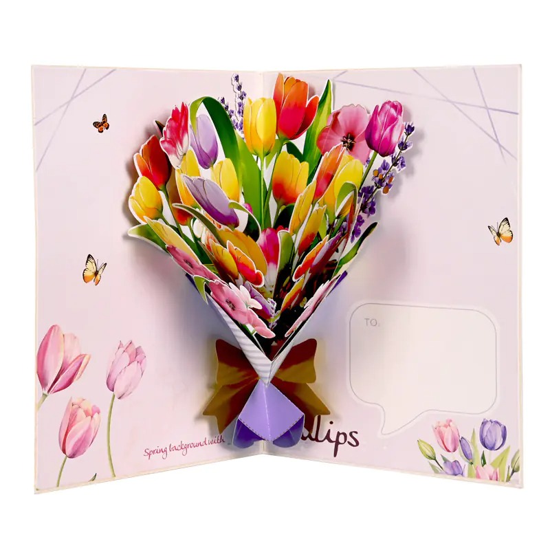 Луксозна 3D картичка - Букет Лалета