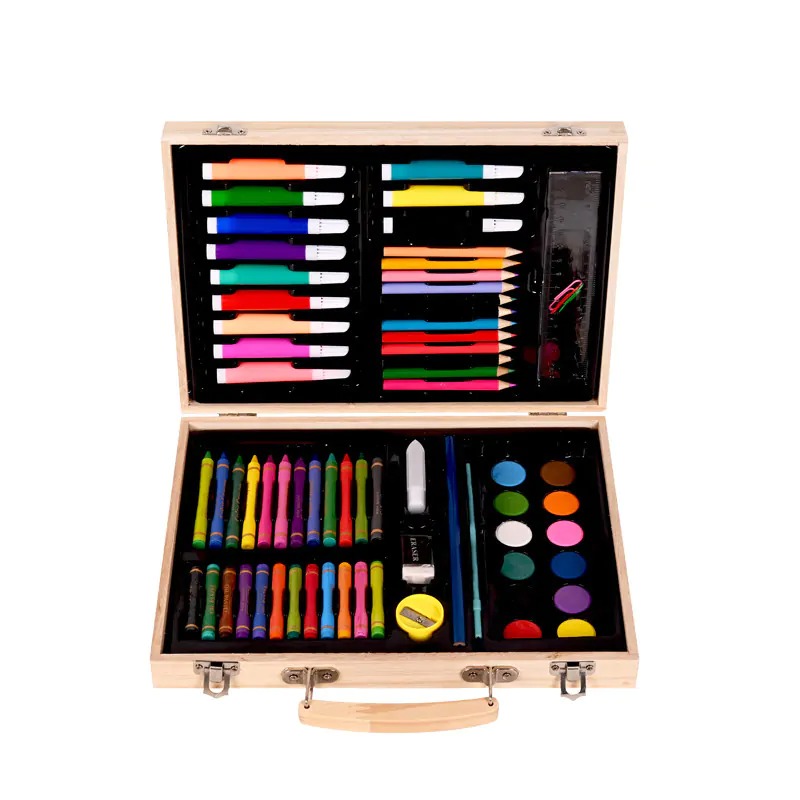 Комплект за рисуване и оцветяване в дървен куфар - 70 части