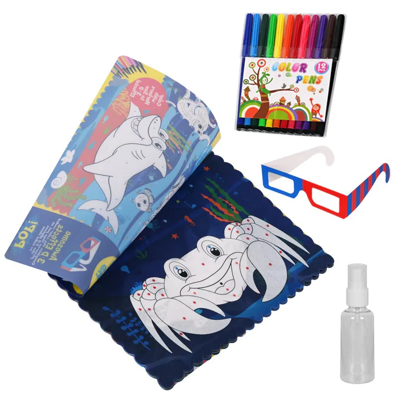 Книжка за водно оцветяване с 3D ефект с флумастери